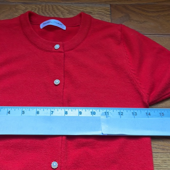 SMILING PINKER Sweater Red Button Down Cardigan Pearl Like Buttons Small - Picture 6 of 8